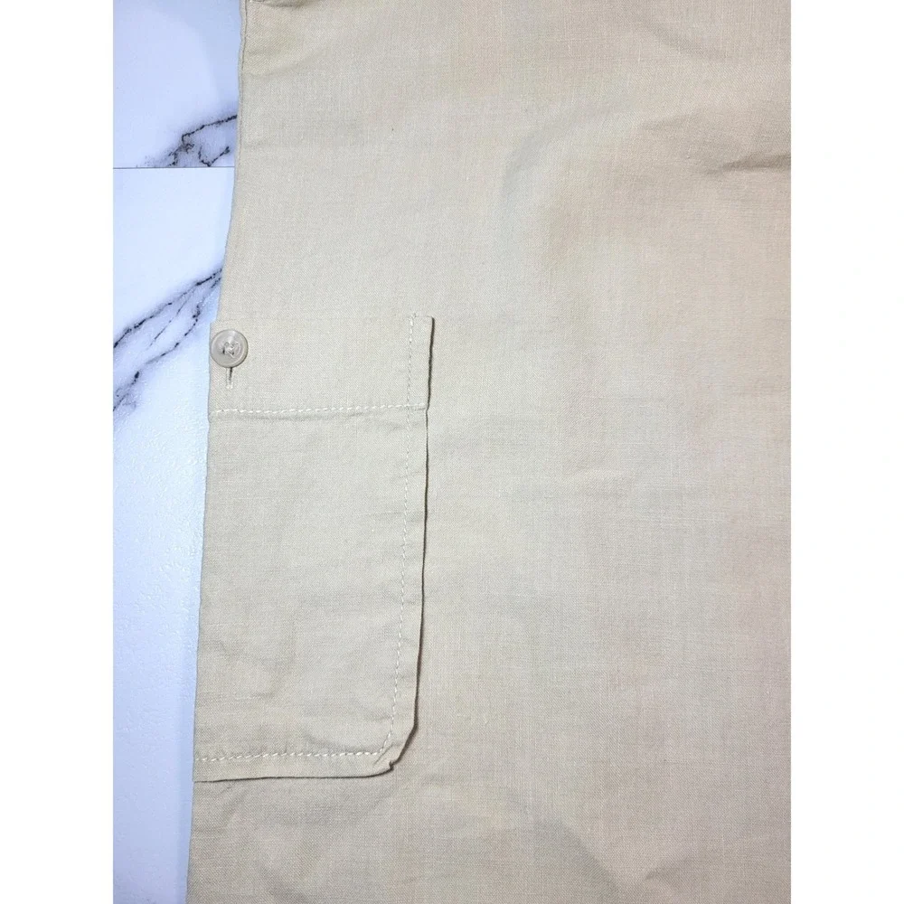 Banana Republic Womens Tan Linen Cargo Ankle Pants Drawstring Cuffs 10 Coastal